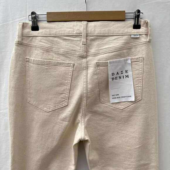 NWT Daze Shy Girl In Raw Cut-Off High Rise Crop Flare Jeans Beige Womens 31 - Picture 7 of 16